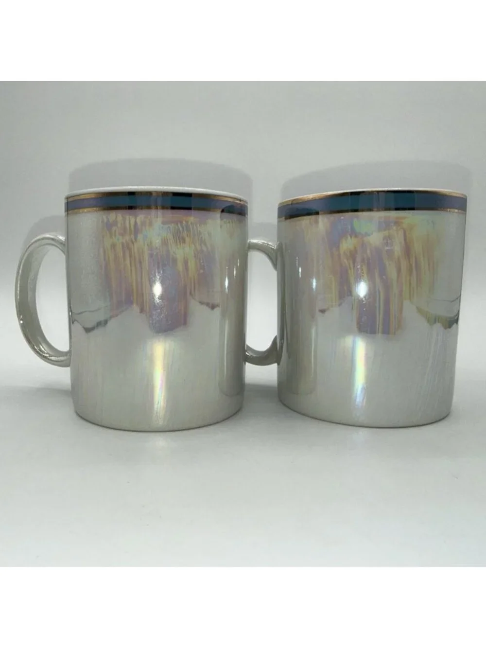Bar Harbor Maine Souvenir Mug Pair Iridescent &Gold Trim Coffee Coastal Scene